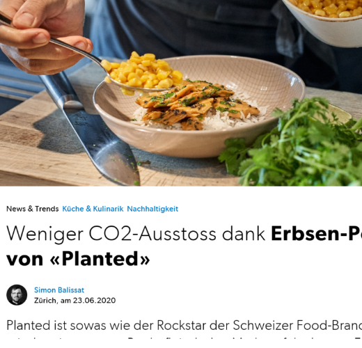 Lower carbon emissions thanks to pea-chicken from "Planted"
